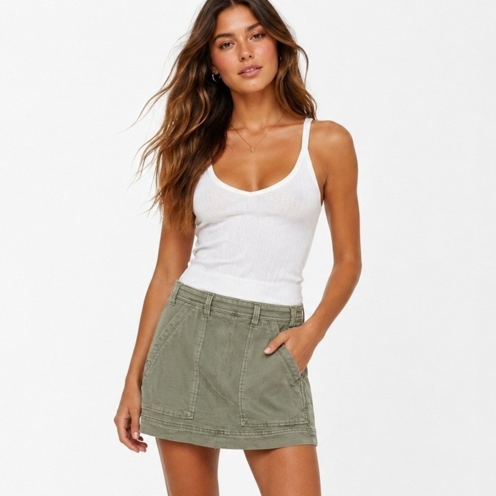 Tribal Audrey Pull On Denim Skort Olive Green Cactus Clay Size 0 NWT